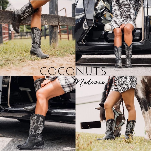 Coconuts byMatisse Gaucho Cowboy Cowgirl Black Embroidered Pointed Toe Boots 9.5 - Picture 2 of 11